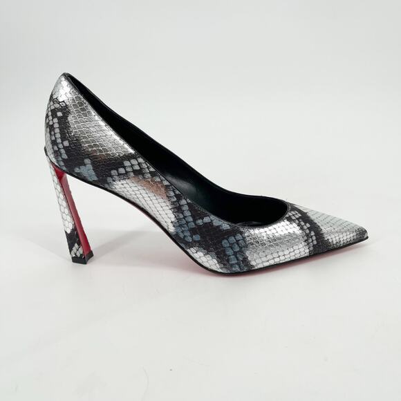 Christian Louboutin Condora 85 Silver Snake Embossed Pointed Toe Pumps 40 - Picture 2 of 11